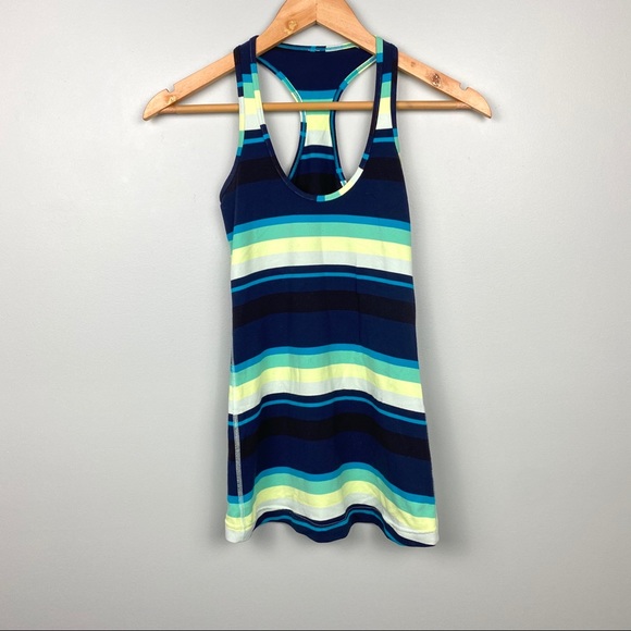 Lululemon Blue and Green Striped Workout Tank